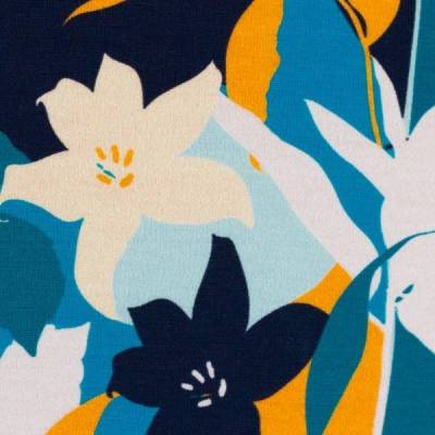 Jersey Baumwolljersey Jonne Blumen senf/dunkeltürkis(1m/15,-€)