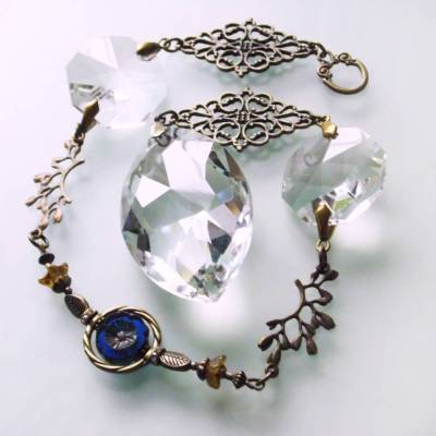 Sun Catcher mit großen Regenbogen Kristallen blaue Blume mit bronze Längenauswahl SF-AB-17