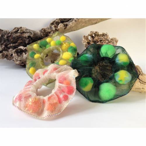 Scrunchieset Zopfgummi Glitzer Organza