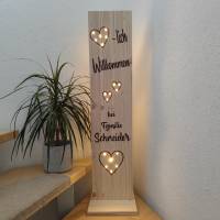 Herzlich Willkommen Schild Holz beleuchtet Holzaufsteller Türschild Namensschild Holzstele personalisiert Geschenk