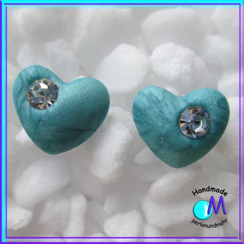  Metall Allergie? 12 mm Herz Ohr Stecker ohne Metall personalisiert mit Strassstein  