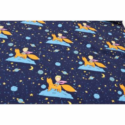 Baumwolljersey Adventures under the Stars blau – Kinderstoff Weltall Kleiner Prinz Fuchs OEKO-TEX