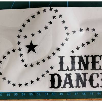 Aufkleber (Sticker) Line-Dance, Hut mit Sternen, schwarz
