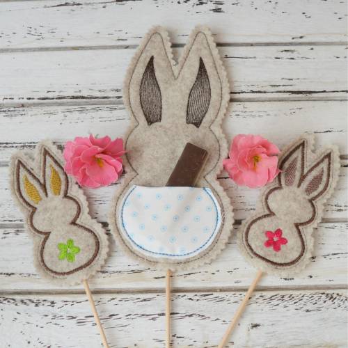 Stickdatei ITH Hasen Blumenstecker