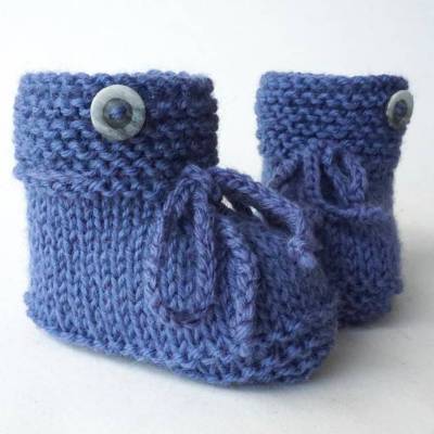 Babyschuhe gestrickt Wolle in Blau – weich & warm, Strickschuhe Baby