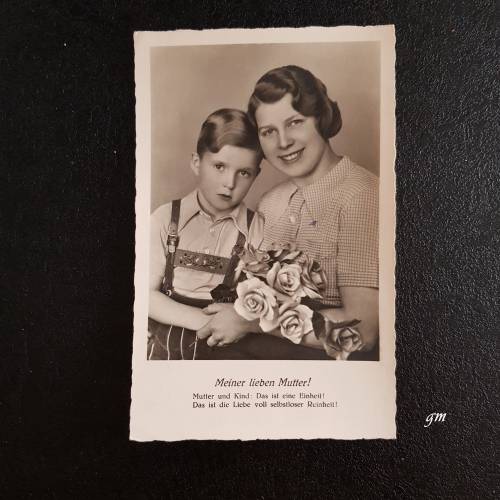 Vintage Fotokarte Muttertag – Postkarte Mutter & Kind, ca. 1940, unbeschrieben, Glückwunschkarte