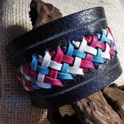 LEDER Armband, schwarz, 3-Farben Flechtung(RLA50)