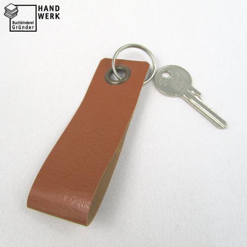 Schlüsselanhänger, Leder, hell-braun, Schlüsselring rund, 11 x 3,5 cm