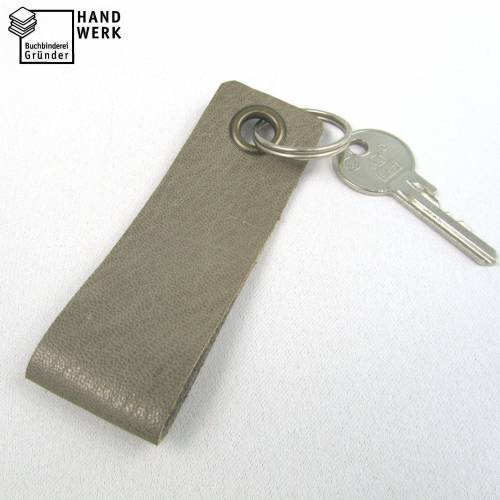 Schlüsselanhänger, Leder, hell-grau, Schlüsselring rund, 11 x 3,5 cm