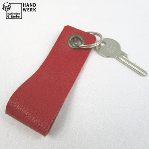 Schlüsselanhänger, Leder, hell-rot, Schlüsselring rund, 11 x 3,5 cm