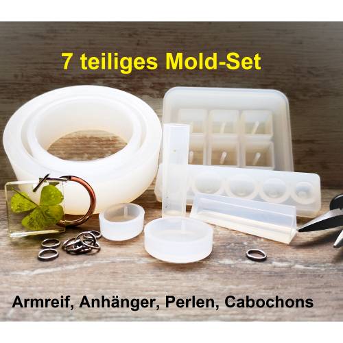 Mold-Set, Sparset, Gießformen, Mold, Harz, Acryl, Silikonform, Silikonformen, Perlen, Cabochons, Klebesteine, Anhänger, 