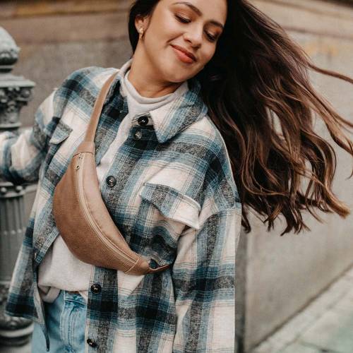 Lederfaserstoff Gürteltasche | Bauchtasche Hellbraun