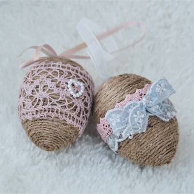 OSTEREIER * DEKO * VINTAGESTI L* LANDHAUSSTI L* BEIGE/ALTROSA * BAND/SPITZE