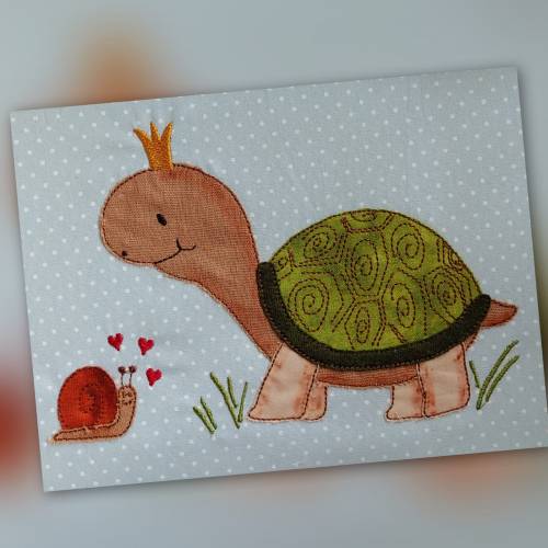 Schildkröte & Schnecke  Doodle Stickdatei in 5 Größen
