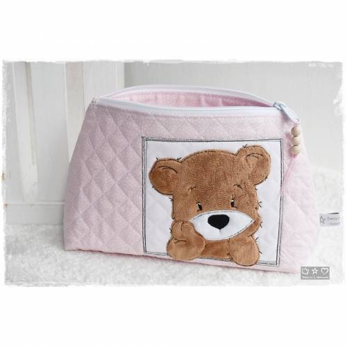 Kosmetik-/Windeltasche rosa mit Teddy, personalisierbar