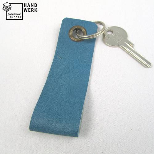 Schlüsselanhänger, Leder, hell-blau, Schlüsselring rund, 11 x 3,5 cm