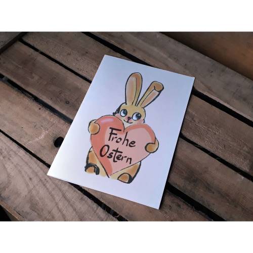 2er Set Osterkarte Hase mit Herz und Hase mit Luftballon Hochformat Printable DIY