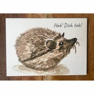 Postkarte Aquarell Druck „IGEL“ mit Aufschrift: Hab‘ Dich lieb!