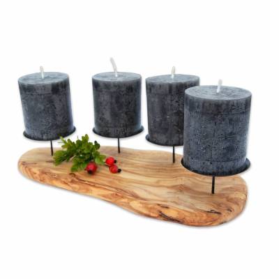 4er Kerzenhalter FLAMMA aus Olivenholz