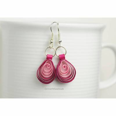 Ohrringe – Papier Tropfen Pink-Rosa Quilling