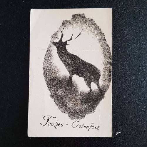Vintage Osterkarte Hirsch im Osterei – Postkarte ca. 1950 aus Papier, Frohes Osterfest