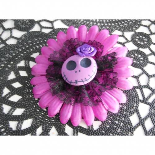 Einzelstück Haarspange Skull  Blume Stoff Totenkopf lila schwarz 