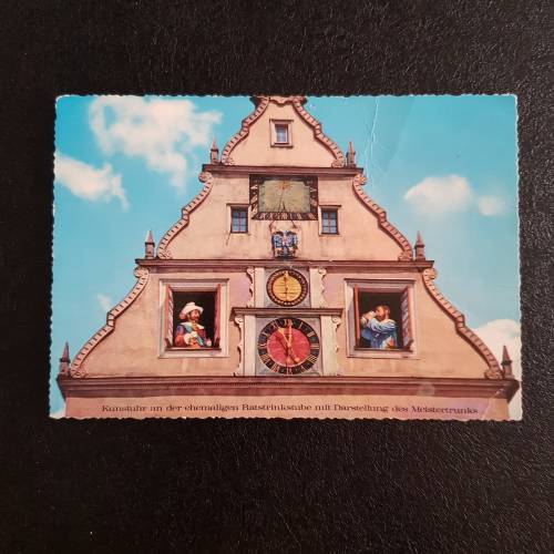 Vintage Postkarte Rothenburg ob der Tauber Kunstuhr Marktplatz Meistertrunk Ansichtskarte