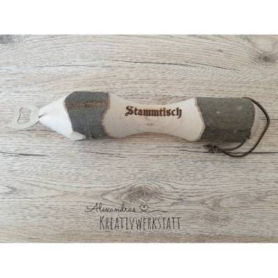 Flaschenöffner Knüppel mit Trinkspruch, Spruch, Name usw.. aus Buche. Gravur, Laser, Bier, Geschenk