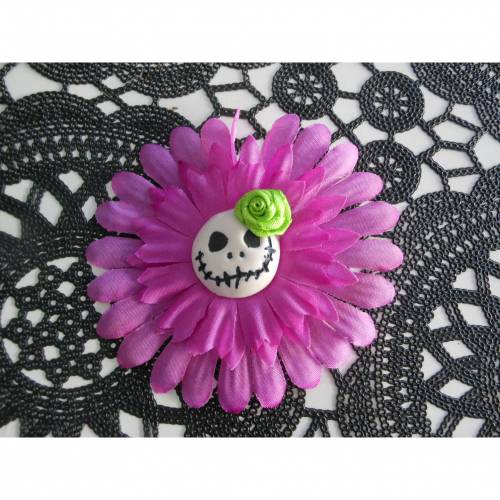 Einzelstück Haarspange Skull  Blume Stoff Totenkopf lila grün