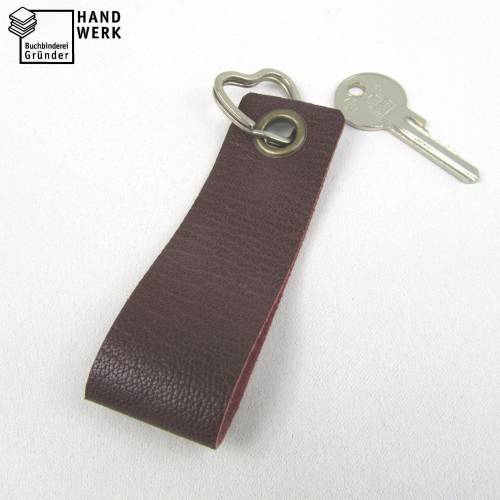 Schlüsselanhänger, Leder, dunkel-rot, Schlüsselring Herz, 11 x 3,5 cm