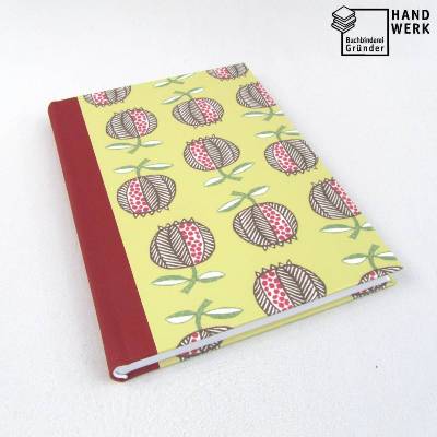 Notizbuch, Granatapfel rosen-rot, DIN A5, 100 Blatt Fadenheftung Recyclingpapier, handgefertigt