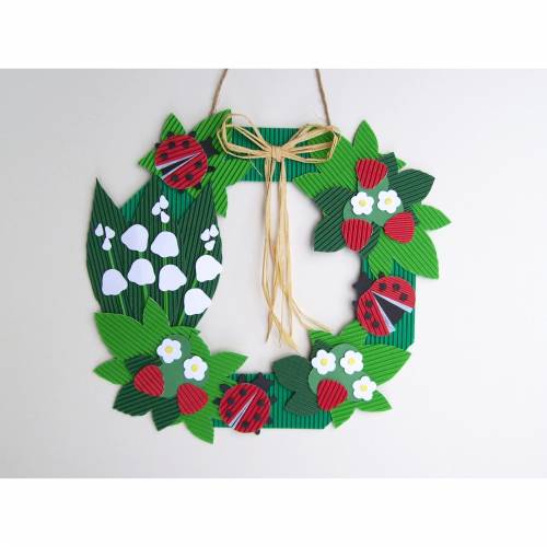 Türkranz mit Marienkäfern, Maiglöckchen und Erdbeeren, Türschmuck mit Frühlingsmotiv, Frühlingsdeko, Sommerdeko