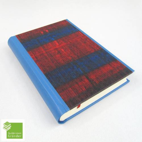 Notizbuch, hellblau rot, DIN A5, Büttenpapier, handgefertigt Hardcover, Unikat