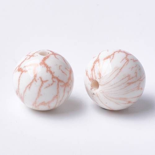 6 Stück * Acryl Perlen * 17,5 x 17 mm * Weiß Pfirsich * A4-0111
