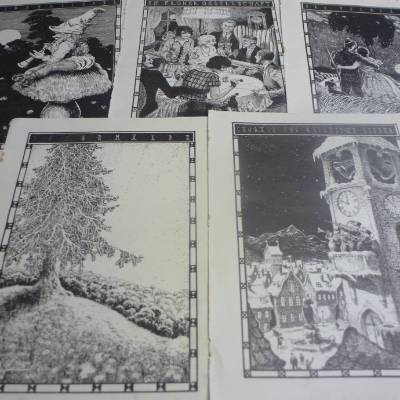 5 alte Blätter zum Basteln und Dekorieren - Holzschnitte