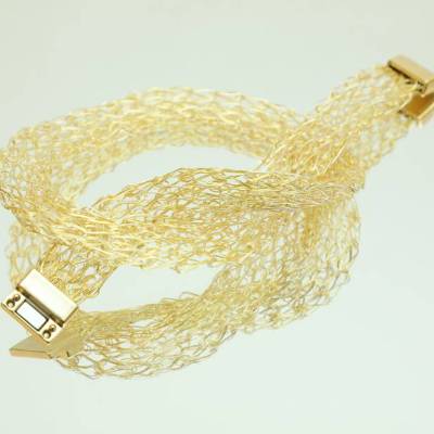 gestricktes Gold- und Silbercollier für Damen - Halskette aus 24ct vergoldetem  und versilbertem Draht - bcd manufaktur