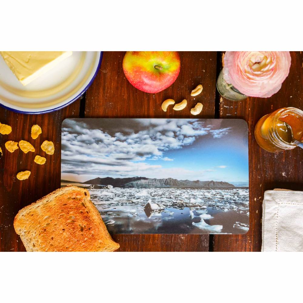 Gletschersee Island Frühstücksbrettchen Fotografie Brettchen aus Melamin, spülmaschinenfest, Schneidebrett 14 x 23 cm