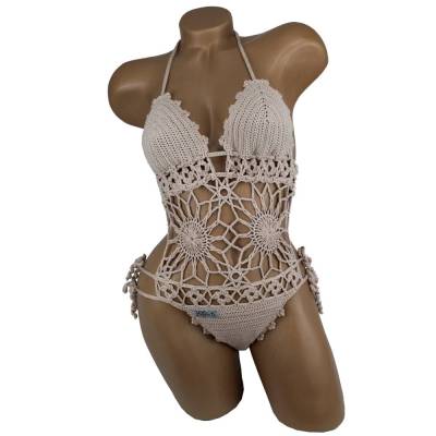 Monokini Damen gehäkelt beige – Handgemachter Badeanzug aus Spezialgarn, individuell & schnelltrocknend