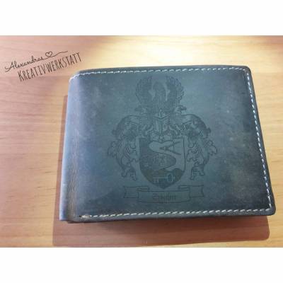 Gravierte Geldbörse Natur Leder Vintage Hellbraun - Geldbeutel / Portemonnaie / Brieftasche indivi