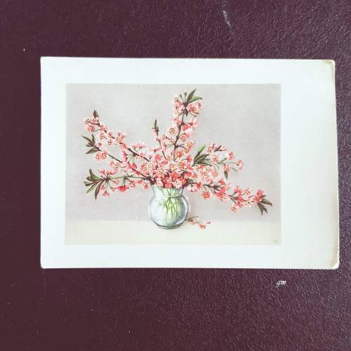 Vintage Postkarte mit Hagebuttenblüten – Kunstkarte, handgemalte Blumenkarte, AFKJ