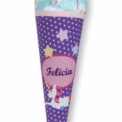 Schultüte Mädchen, Stoffschultüte, Schultüte aus Stoff, Stoffschultüte Mädchen, Schultüte aus Stoff, Motiv Einhorn
