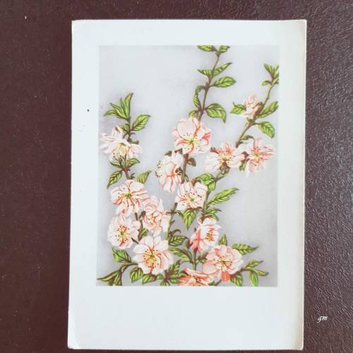 Vintage Kunstkarte mit Hagebuttenblüten – Gemalte Postkarte, Blumenkarte, AFKJ, Papier, Unikat