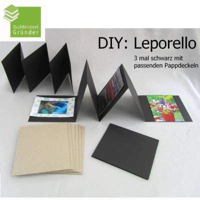 DIY, drei Leporello schwarz, Bastelset, Rohlinge, 16 x 14,2 cm