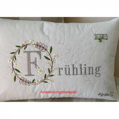 Monogramm  *  F  *  im Frühlings atemberaubendem Blumenkranz - Stickdateien in 5 Größen