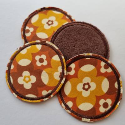 4er Set Kosmetikpads, rund "Blumen" in braun / braun-senf von he-ART by helen hesse