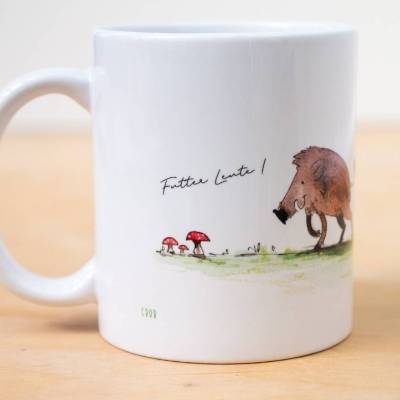Keramik Tasse personalisiert Wildschwein Familie | Kinderbecher mit Namen | Geschenk Geburtstag Einschulung 