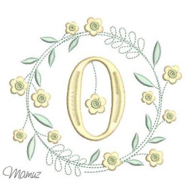 Monogramm  *  O  *  im Frühlings atemberaubendem Blumenkranz - Stickdateien in 5 Größen