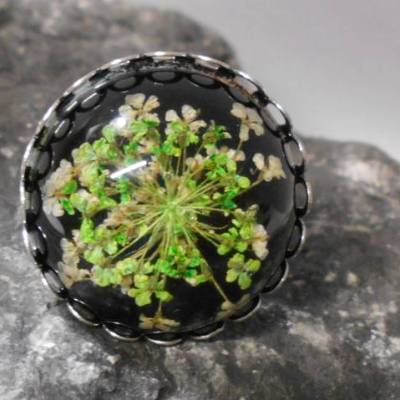 Klee Resin  versilbert Ring  rund kuppel