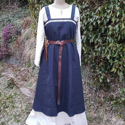 Wikinger Kleid, blaues Leinen Schürzenkleid, Mittelalter Gewandung, Cosplay Kostüm, LARP
