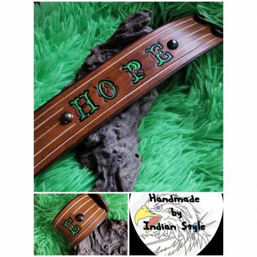 Hope - Lederarmband geprägt, braun, handgefertigt, 4 cm breit, Rindleder (RLA51)
